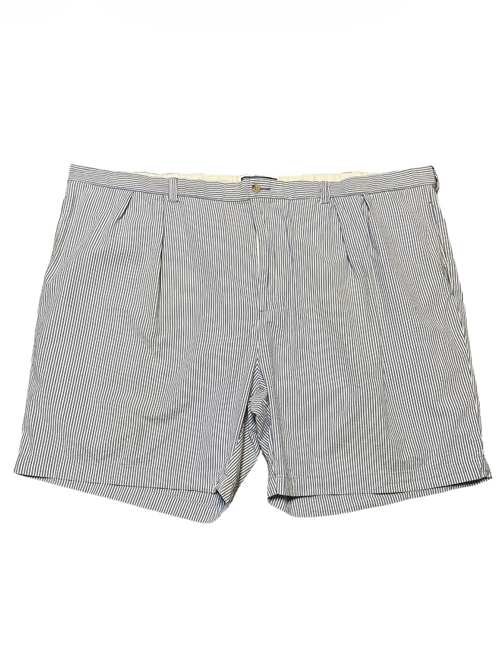 Men's Polo Ralph Lauren Seersucker Cotton Shorts Size 52 Pleated White Blue